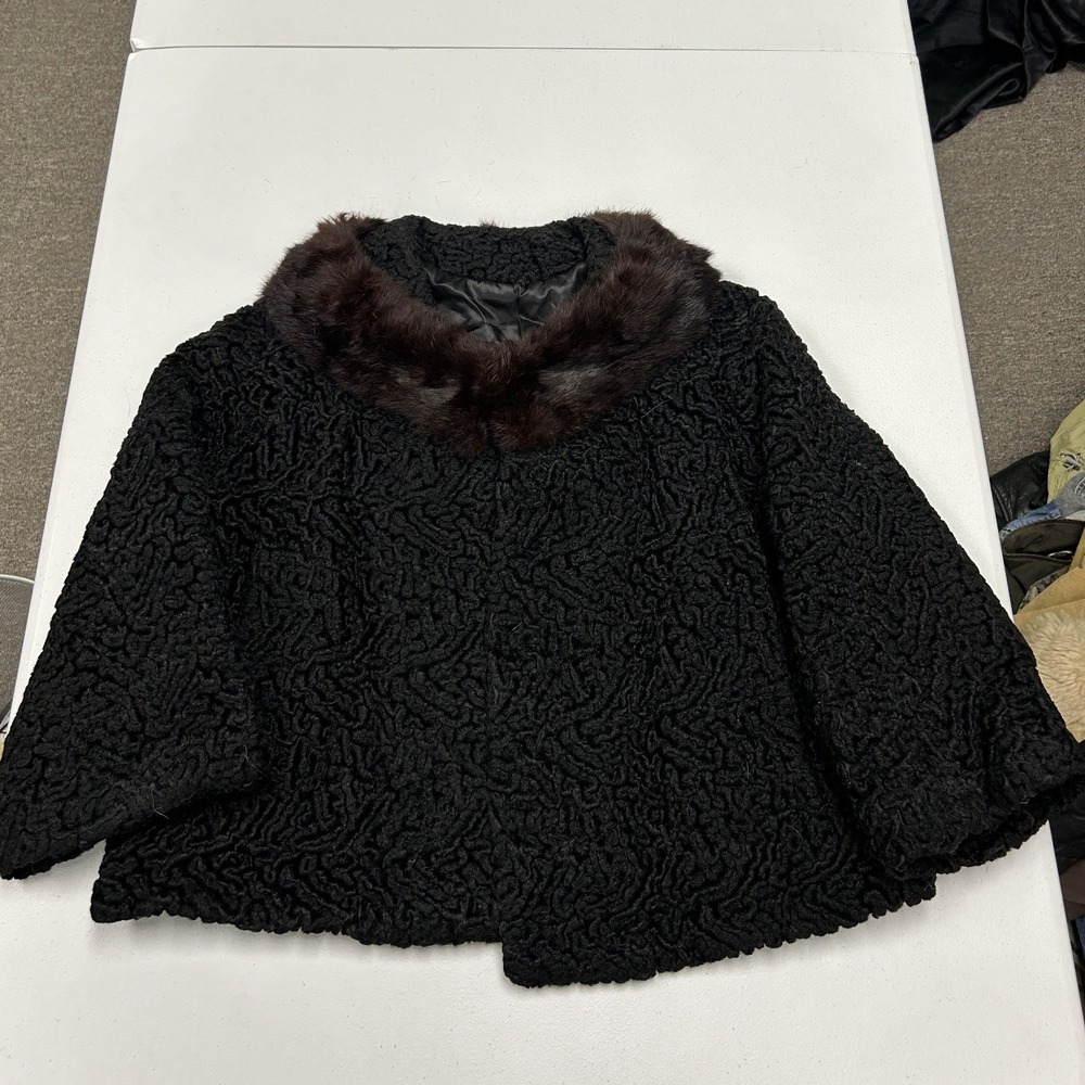 Unbranded Persian Lamb Capelet Womens One Size Black Faux Fur Collar Vintage